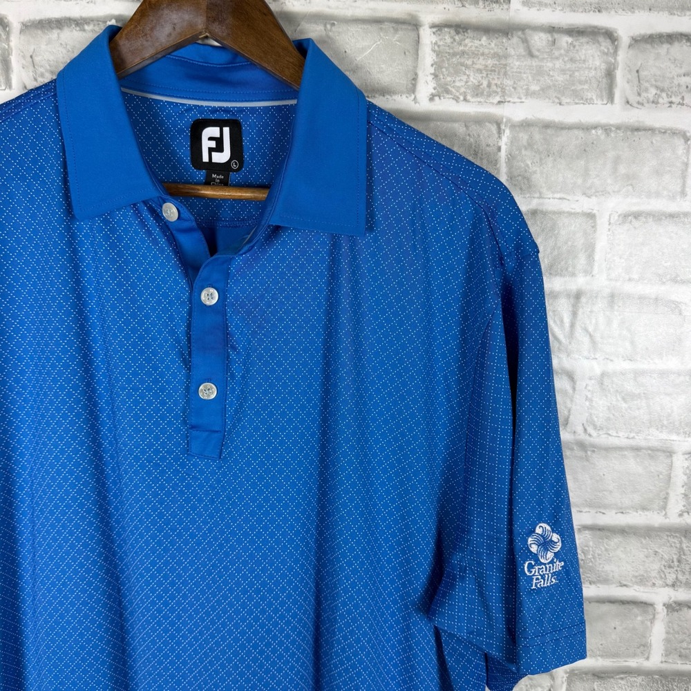 FootJoy Mens Blue Geometric Print Short Sleeve Golf Polo Shirt Granite Falls L
